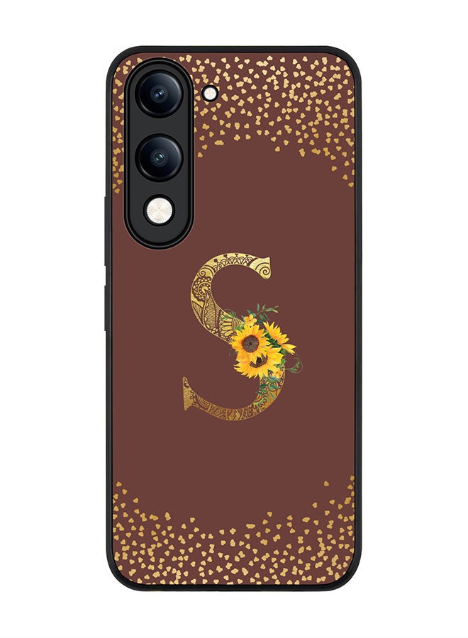 For vivo Y04 / Y29t 5G Case,Slim fit Camera Protection, Shockproof Thin Phone cover  - Custom Floral Monogram - S  (Brown )